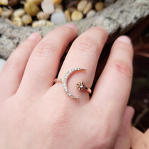 Classic Rose Gold Rhinestone Moon Star Ring - $19.99