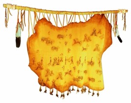 Deerskin Hide Painting Shoshone Indian Village 40&quot; X 40&quot; Handmade Native Style - £622.23 GBP