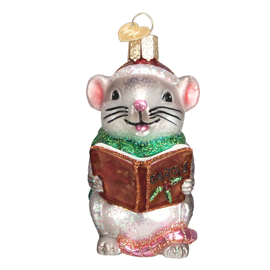 Primary image for OLD WORLD CHRISTMAS GRAY CAROLING MOUSE GLASS CHRISTMAS ORNAMENT 12427