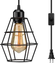 Rustic Pendant Light Fixture Vintage Farmhouse BlackHanging Plug In Bedroom Cage - £28.70 GBP