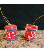 2 Wooden Drums Christmas Hanging Ornaments Hand Painted Vintage Taiwan 1... - £7.03 GBP