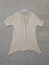 Soft Surroundings Top Womens M Tunic Blouse Beige Button Front Asymmetrical - £23.31 GBP