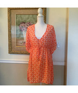 Merona Women&#39;s Beach Cover Up Size M, Sheer, V-Neck, Drawstring, Orange - $26.26