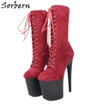 Glitter Black Platform Women Boots Stripper Heels Pd Ladies Booties Burgundy 20C - £186.11 GBP