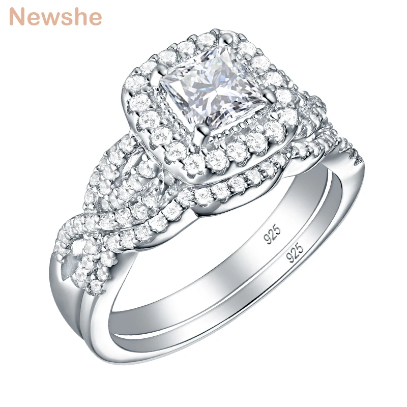 2 Pcs 925 Sterling Silver Engagement Ring Wedding Band For Women Princess Cut Wh - £52.50 GBP