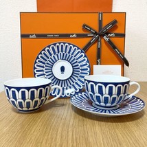 Hermes Bleus D&#39;Ailleurs Teacup And Saucer 2 Set Blue Porcelain Coffee - £1,216.08 GBP