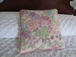 Handmade Floral Cross Stitch &amp; Embroidered Accent Pillow - 13-1/2&quot; X 13-1/2&quot; - £15.28 GBP