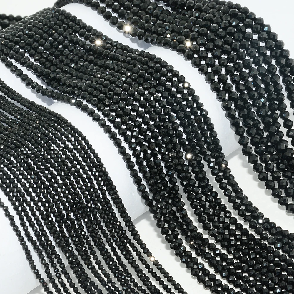 Natural Black Tourmaline Faceted Loose Round Beads 2mm,3mm,4mm,Price Upd... - $11.73+