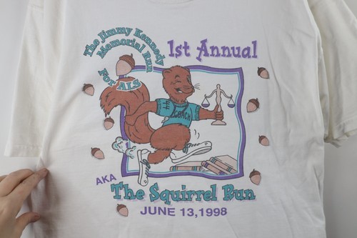 Vintage 90s Mens Large Distressed The Squirrel Run Running Race T-Shirt White Item image 4