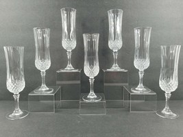 7 Cristal D&#39;Arques Longchamp Fluted Champagne Set 8 1/8&quot; Clear Crystal Glass Lot - £47.23 GBP