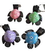 Sea Turtle Flower Keychain Hand Carved Marble Stone Charm Pendant Zipper... - $11.49