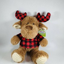 Spark Brown Moose Buffalo Plaid Shirt Plush Stuffed Animal Rattles Crink... - $16.82
