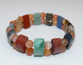 Polished Natural Stone Stretch Earth tone Bracelet - $32.00