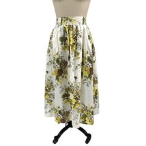 1950s VTG White Cotton Floral Skirt Yel/Brw/Green Pleated Metal Zipper Sz M - $138.60