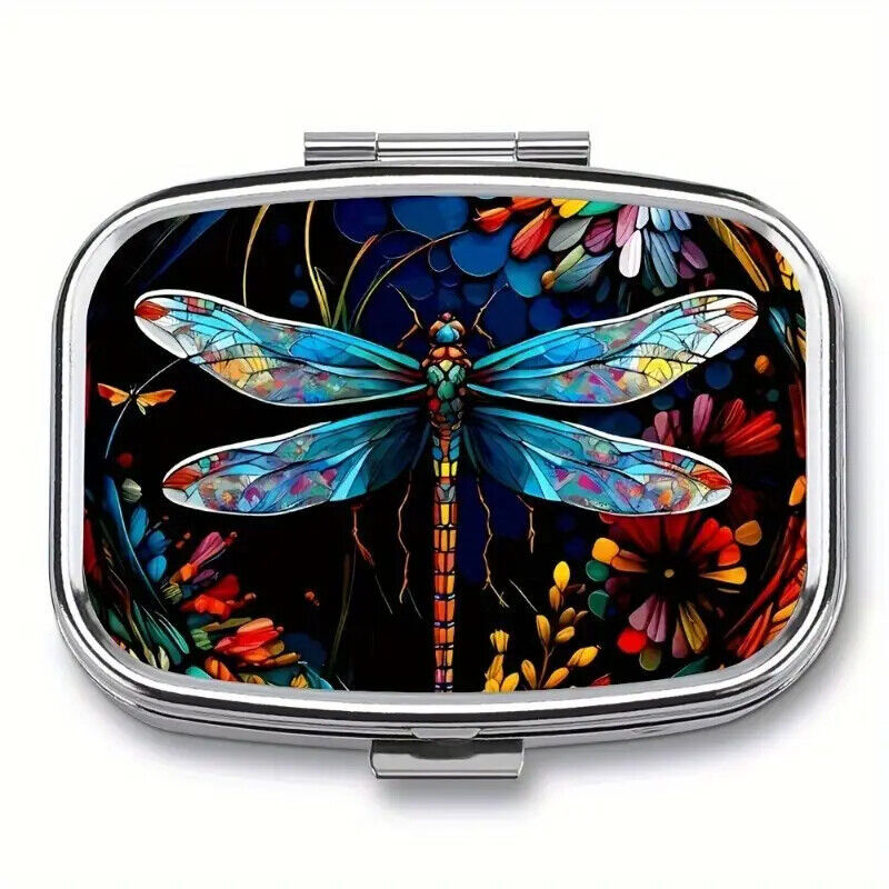 Colorful Dragonfly Metal Pill Box with 2 Compartments - Decorative and C... - $6.62