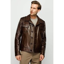 Vinci The Manteca Snake Skin Brown Leather Men Jacket image 4