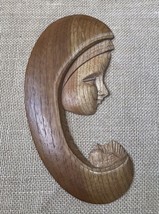 Vintage 8 Inch Thin Carved Wood Madonna And Child Wall Hanging Mary Baby... - $17.82
