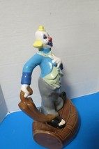 Porcelain Clown On Barrel Holding Umbrella 16&quot; Tall 8 1/4&quot;L 6 1/4&quot;W Hand... - £22.51 GBP