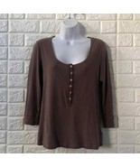 Anthro One Girl Who... long sleeve button taupe - £31.29 GBP