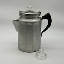 Coffee Pot Percolator Aluminum Clear Glass Top Wood Handle Extra Glass V... - $24.88