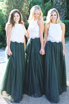 DARK GREEN Tulle Maxi Skirt Wedding Party Custom Plus Size Tulle Skirt