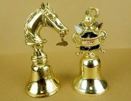 2 Gold Tone Metal Bells, State Souvenirs, Texas &amp; Kentucky, Vintage, #BEL-14 - £11.78 GBP