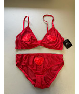 MSRP $49 Just Sexy Red Mesh Heart Bralette &amp; High-Cut Briefs Red Size Large - $31.24 CAD