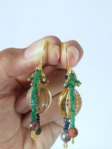 Natural Hand Carving Citrine Gemstone and Beads Earrings - $110.00