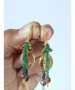 Natural Hand Carving Citrine Gemstone and Beads Earrings - $110.00