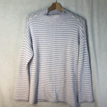 Chico&#39;s Size 1 M White Lavender Stripes Mock Turtleneck Sweater Cotton B... - £23.32 GBP