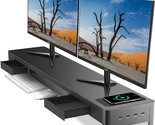 Dual Monitor Stand Riser With 2 Drawers,4 Usb Ports And Charging Pad,Met... - £188.72 GBP