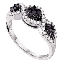 14k White Gold Womens Black Color Enhanced Diamond Flower Cluster Band Ring - £477.92 GBP