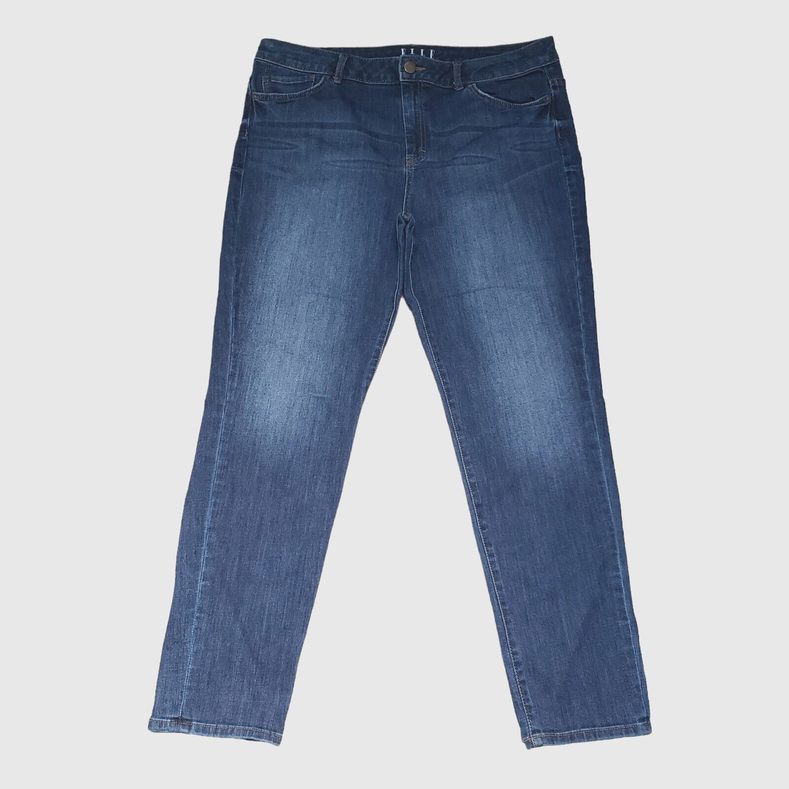 Elle Women&#39;s Size 14 Straight Leg High Rise Stretch 5-Pocket Blue Denim ... - £13.54 GBP
