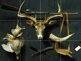 hunting trophies deer head mount grouse riffle ceramic tile mural backsplash - £47.47 GBP+