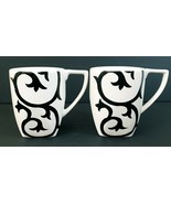 Black Scroll Coffee Mugs Coventry Romantic Fine China Porcelain Set of 2 - $315.36 MXN