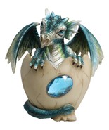 March Birthstone Dragon Egg Statue Aquamarine Blue Gem Birthday Dragon H... - $28.99