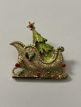 Vintage Gerry&#39;s Sleigh Christmas Tree Brooch Pin - £6.12 GBP