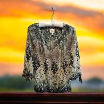 Fig And Flower Women&#39;s Size XL Animal Print Blouse Boho Peasant - £20.73 GBP