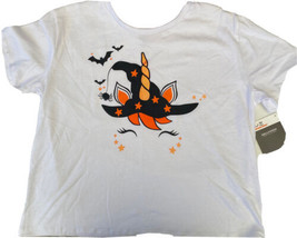 Girls Unicorn With Witch Hat &amp; Bats Halloween T-Shirt Tee Shirt - £5.70 GBP