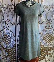Loft Womens Sweater Dress Roll Tap Short Sleeve Rhinestone Neck Gray Siz... - $19.75