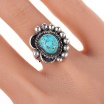 sz6 Vintage Navajo silver and turquoise ring e - $88.36