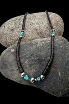 Vintage Handmade Navajo Silver Turquoise Pen Shell Heishi Beaded Necklace - £68.35 GBP