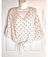 Sienna Sky Short Ruffle Sleeve Polka Dot Button-Down Tie Crop Top Size XS - $9.49