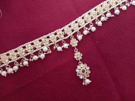 Gold Plated Bollywood Style Indian Kundan sheesh full Head Band Hair Jewelry Set - £26.57 GBP