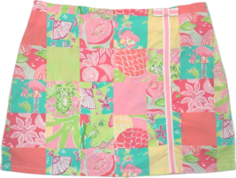 Vintage Lilly Pulitzer Skirt Skort, Pink Patchwork Flamingo Print-Size 8 - £37.65 GBP