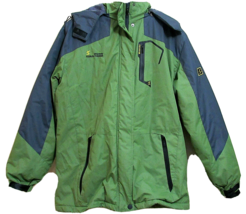 Mens XL Hooded Mountain Ski Jacket Parka Green w Navy Blue Fleece Lining Wantdo - £58.38 GBP
