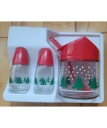 Vintage GEMCO Christmas Tree Set Sugar Bowl + Salt Pepper Shakers Spoon - $48.00 CAD