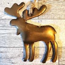 Metal Moose Ornament Brass-colored Jute Hanger Puffy 4.25 Inches - £6.50 GBP