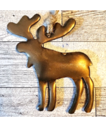 Metal Moose Ornament Brass-colored Jute Hanger Puffy 4.25 Inches - $8.59