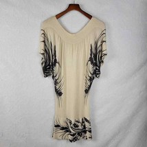 Arden B Women Dress Size S Tan Black Metallic Gold Knit Floral Short Sleeve Mini - £14.28 GBP